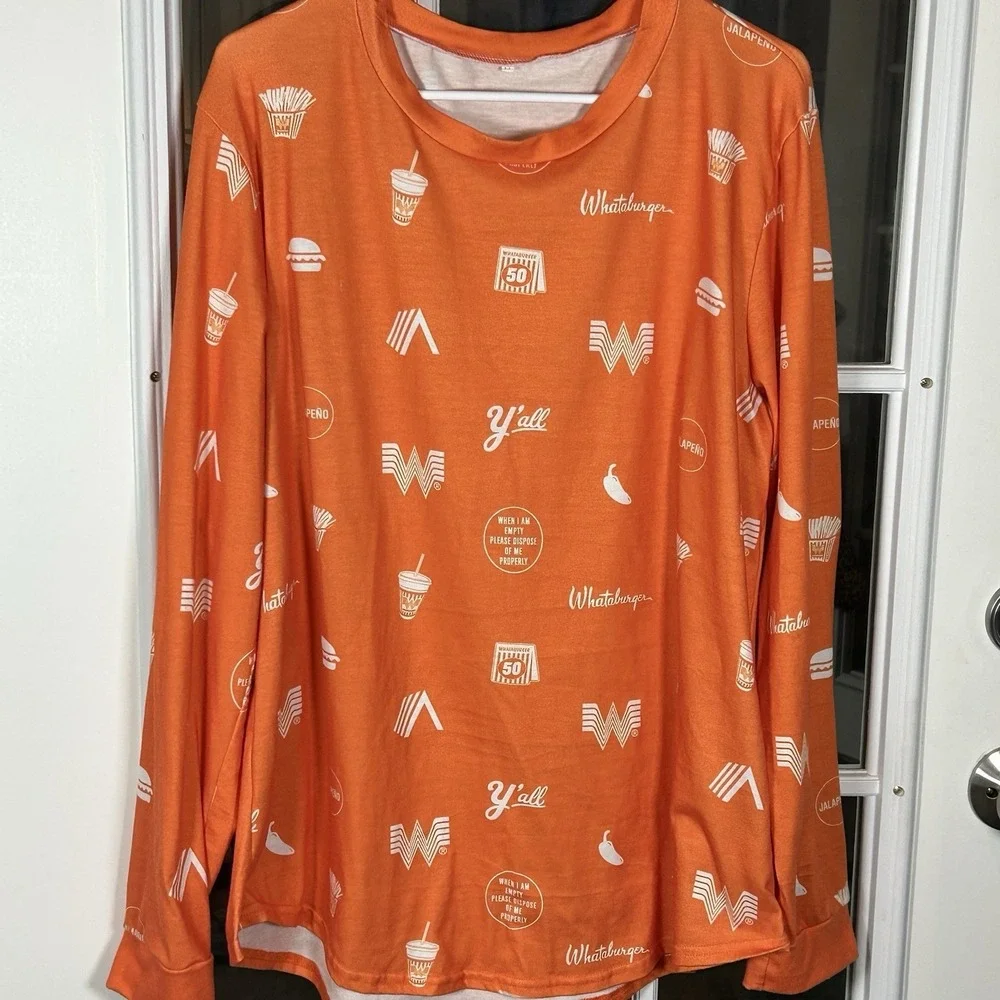 Whataburger All Over Print Pajama Lounge Top Size‎ Large Orange
